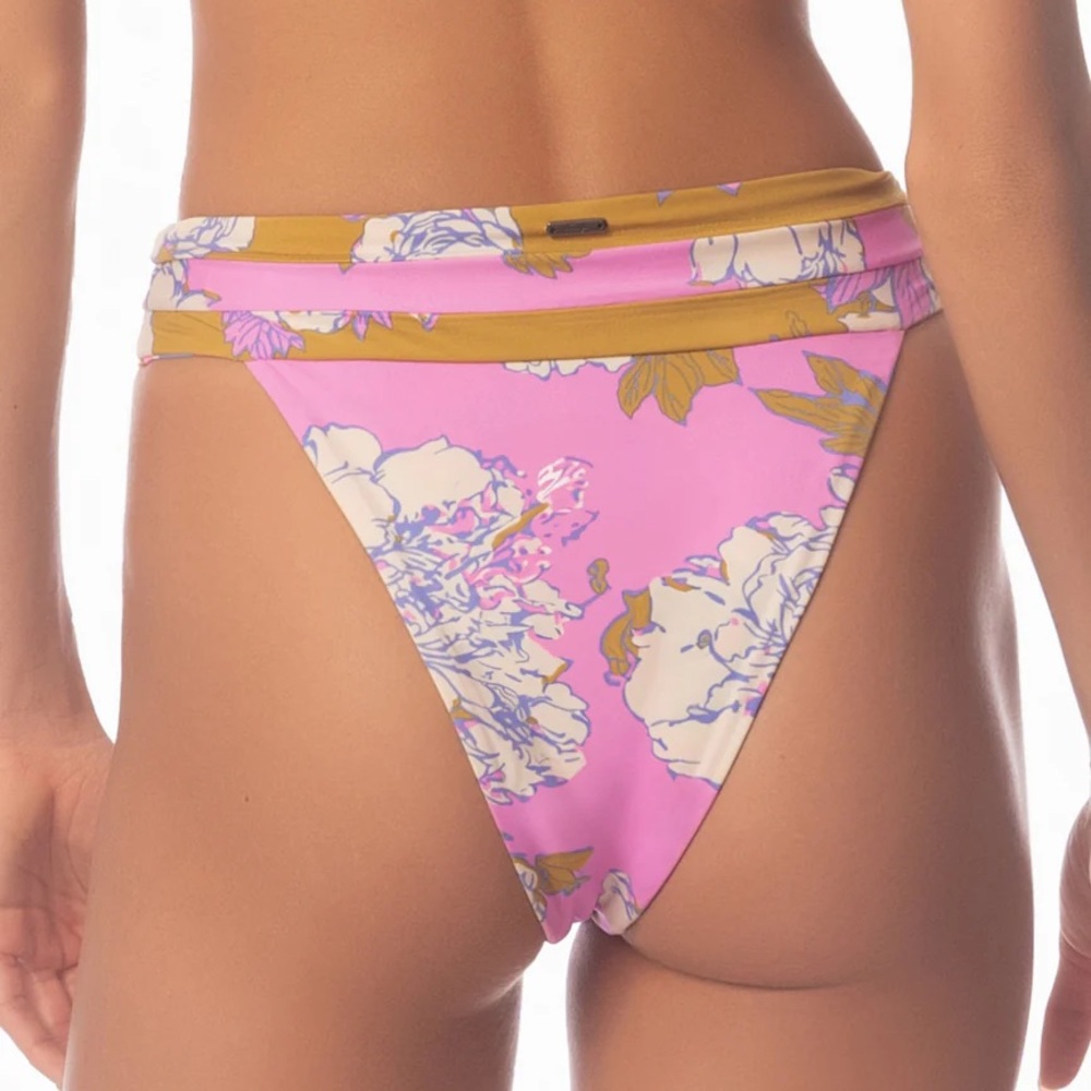 Maaji Pink Fiore Sienna High Rise Classic Bikini Bottom
